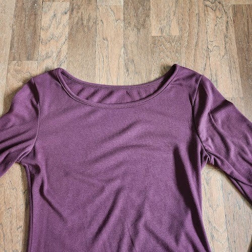 Plum Purple Long Sleeve Bodycon Midi Dress Scoop Neck Jersey Knit Minimalist 447