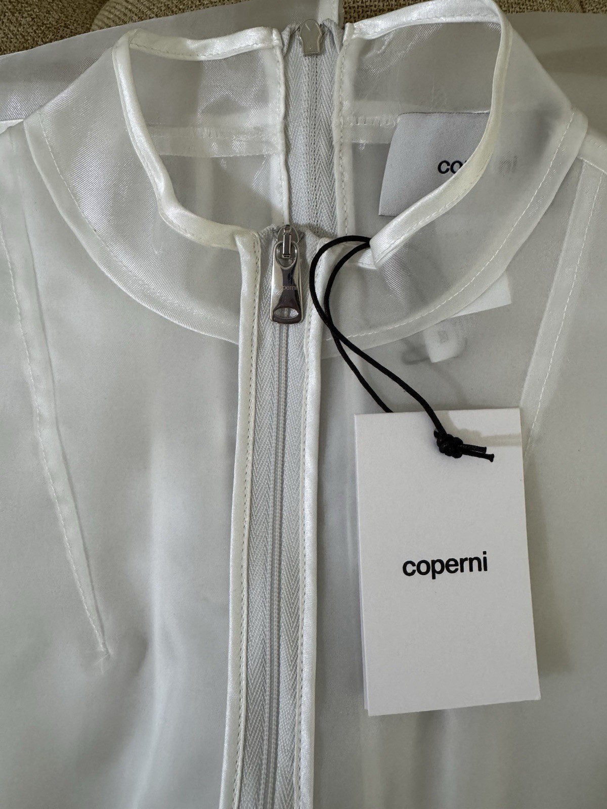 Coperni White Sheer Organza Sleeveless Zip Dress