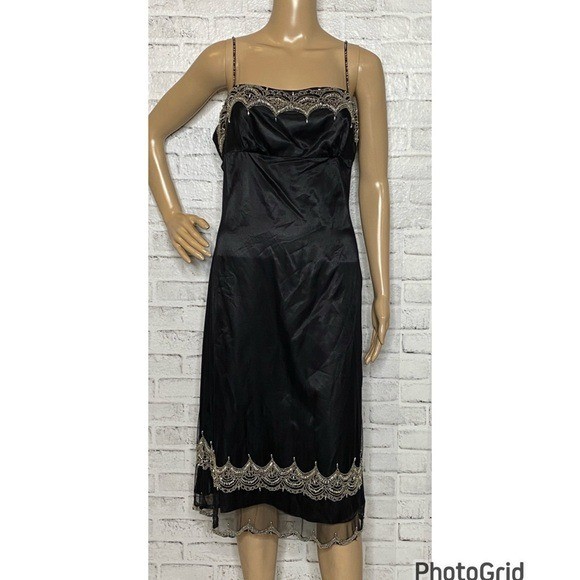 Betsey Johnson evening vintage 90s y2k beaded sequin black cocktail dress 10