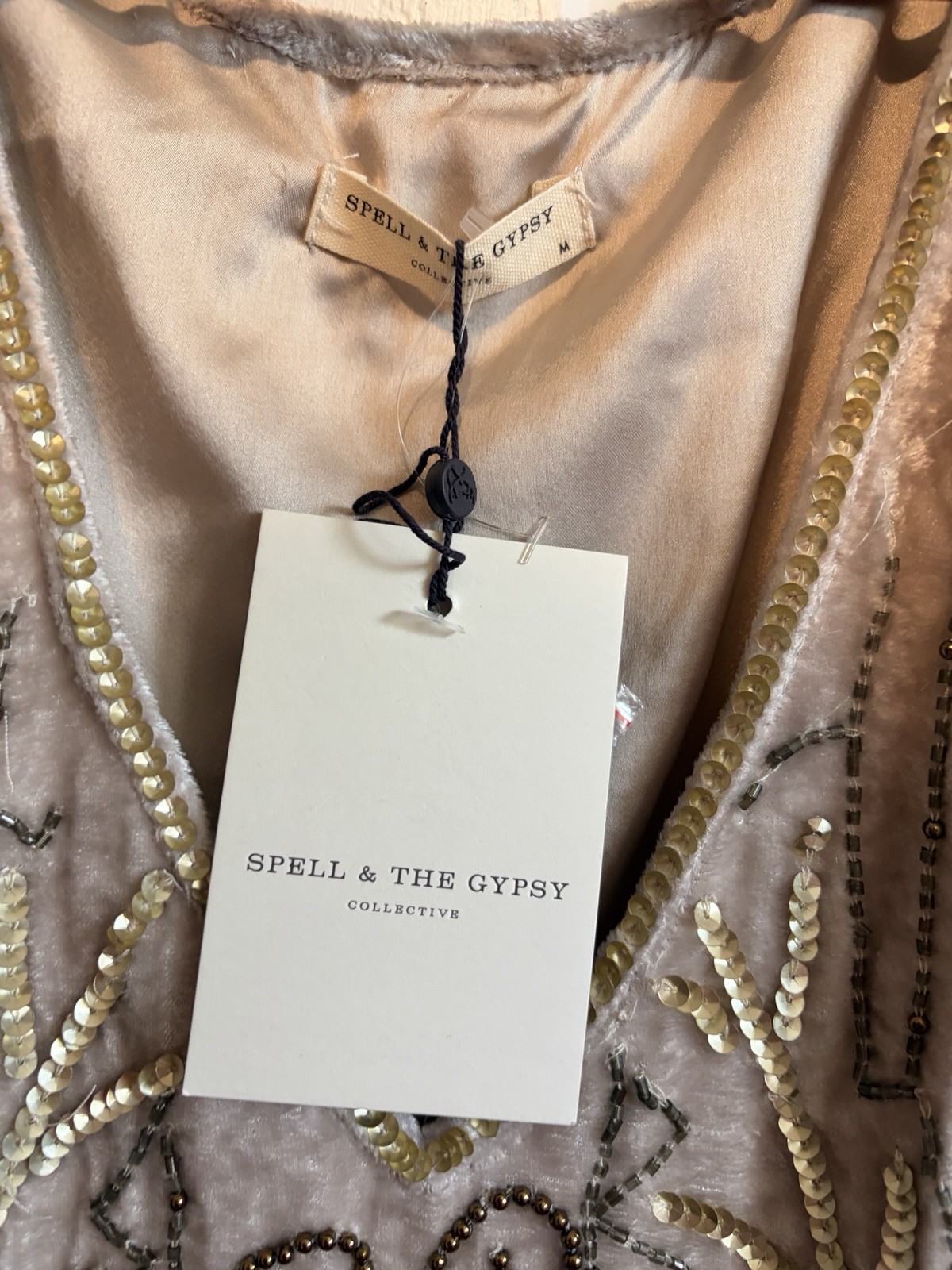 Spell & the Gypsy Collective Eggnog Elsa Sequin Beaded V-Neck Mini Dress M