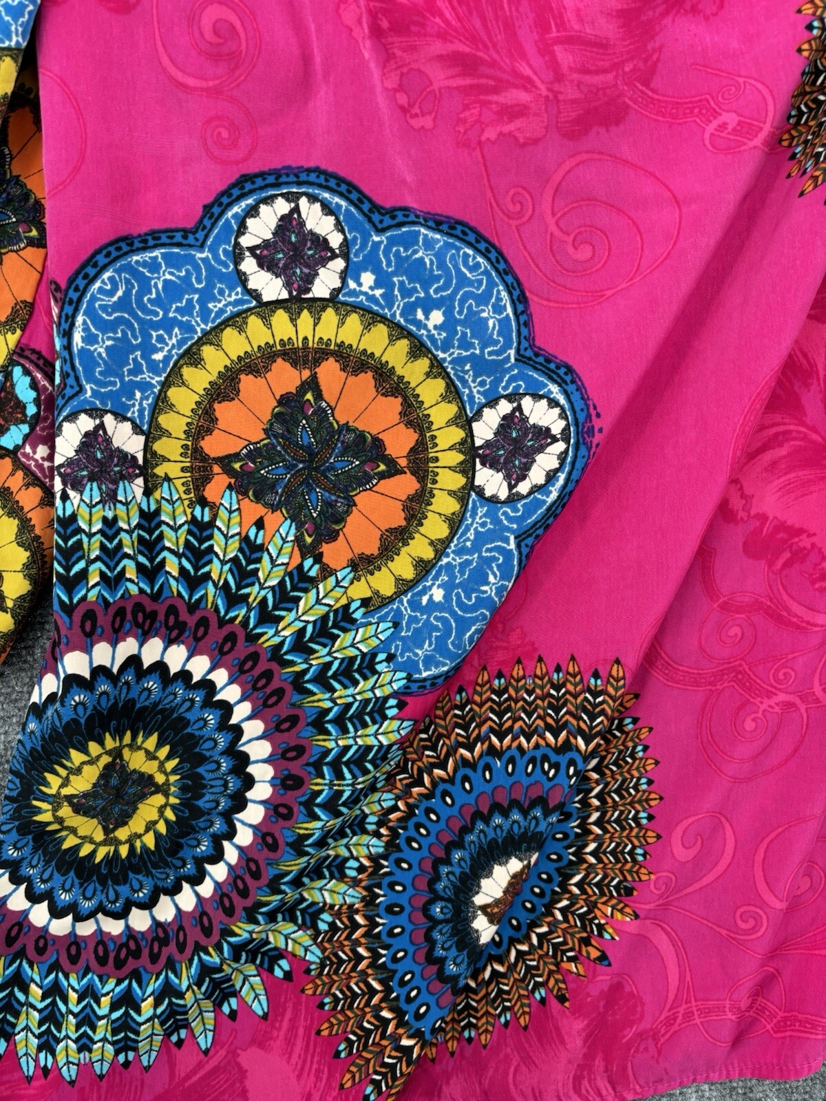 Pink Owl Whimsy Boho Bright Pink Mandalas One Sleeve / Shoulder Dress Women’s S