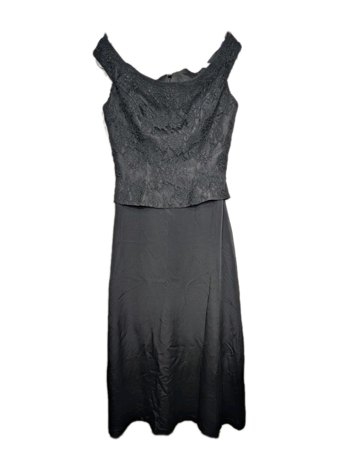 Belsoie Silk Evening Gown Black Lace Off Shoulder A-Line Formal Dress Womens 14