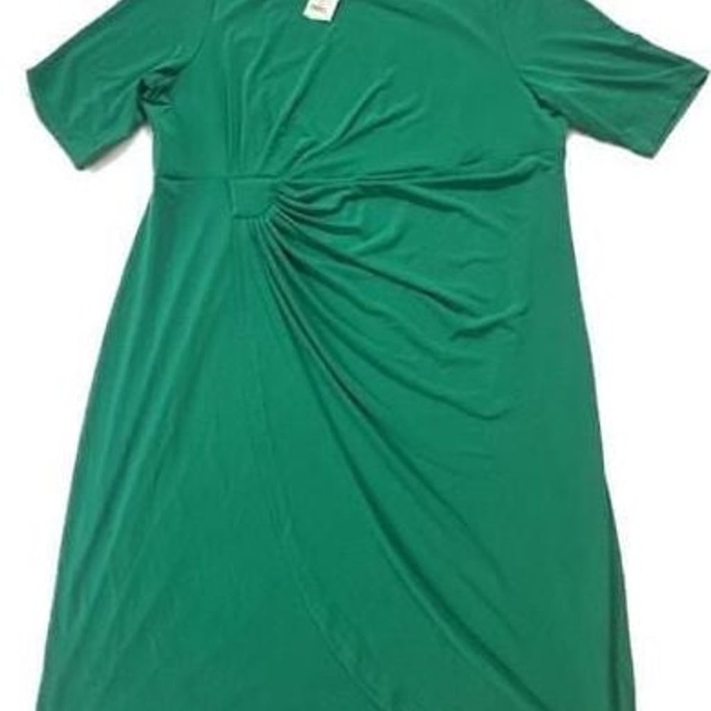 Connected Apparel Women’s Plus Size Green Twist-Front Short Sleeve Sheath Dress