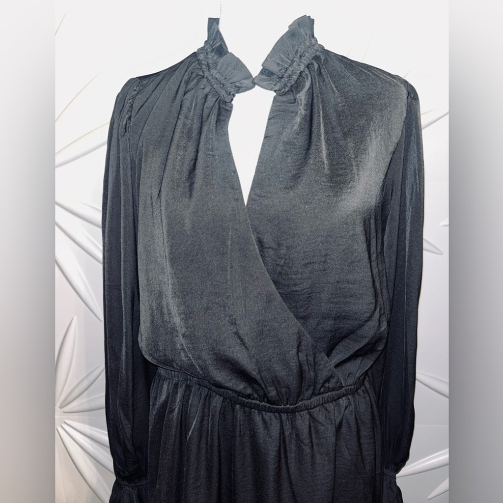NWT Banana Republic SZ M Black faux wrap dress w/ruffled neckline/bust 32”-38”