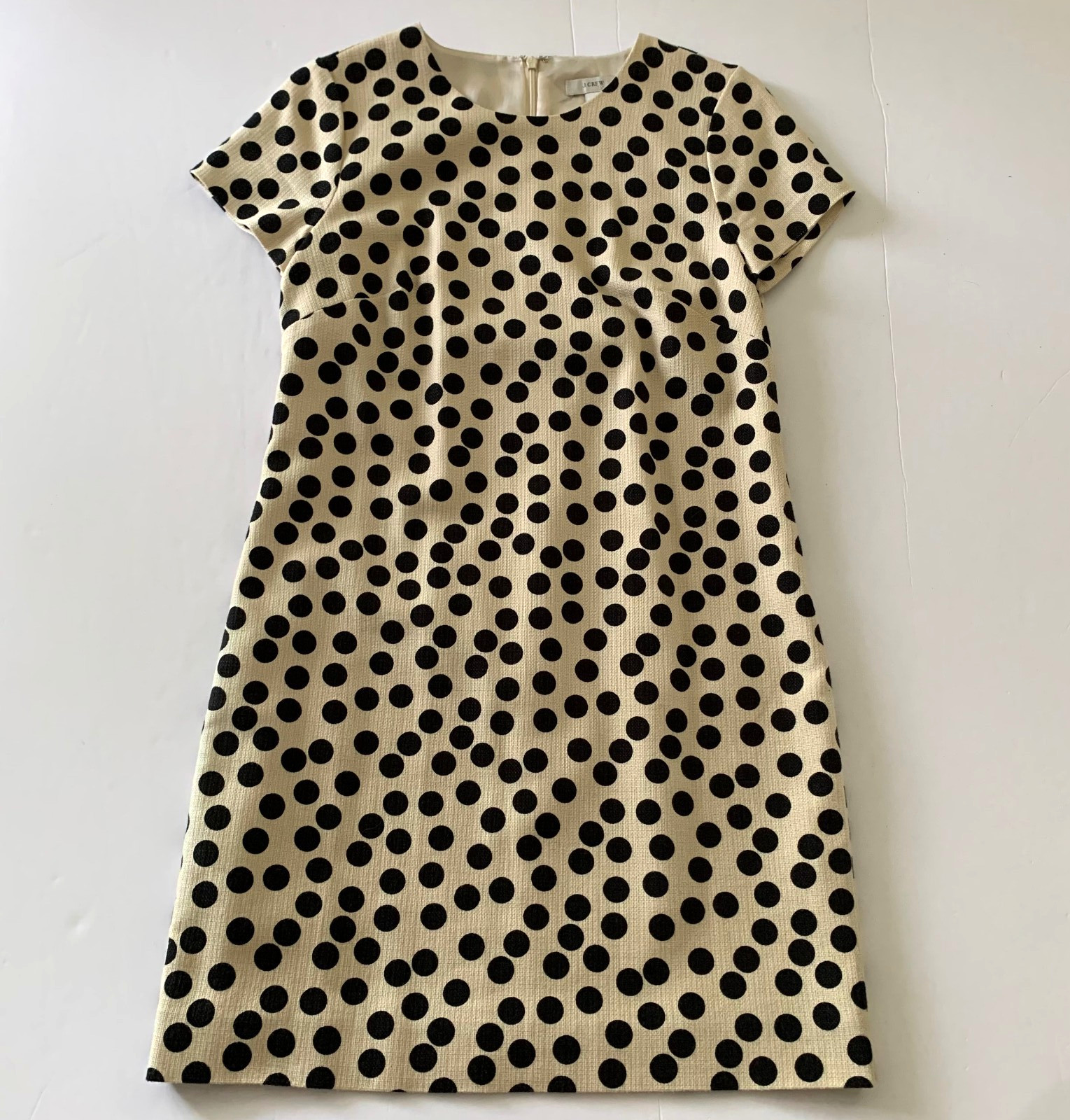 J Crew Scattered Polka Dot Shift Dress sz 2 Beige Black Cotton Blend