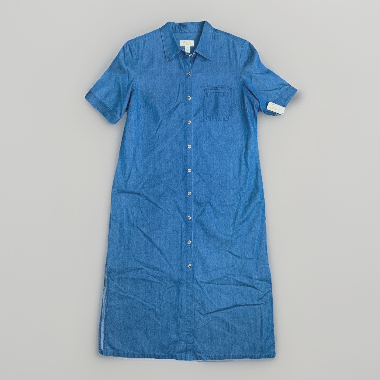 VTG Talbots Denim Shirt Dress Women’s 14P Blue 100% Cotton Midi Button Front NWT