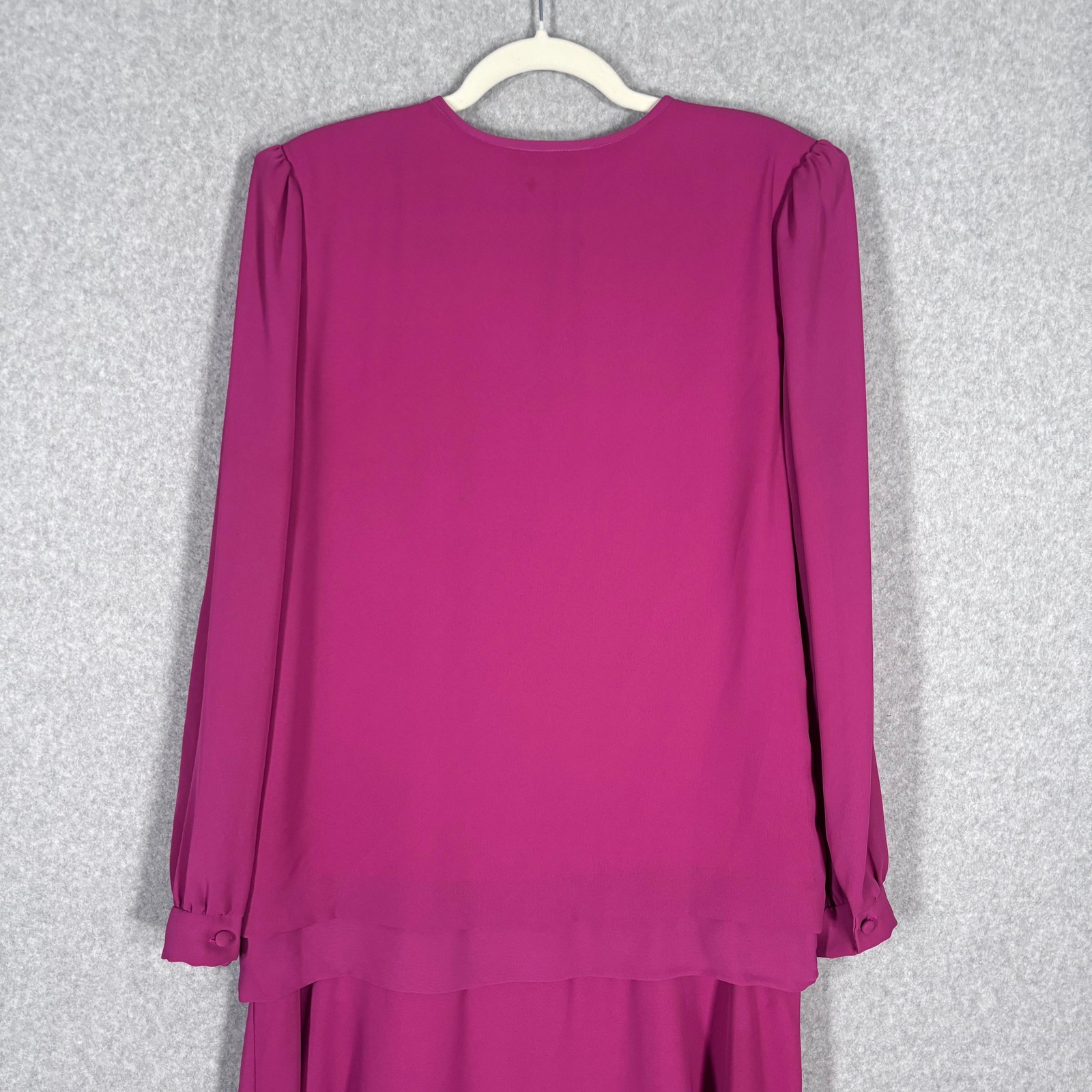 Vintage 80s Coco California Dress Medium Midi Pleated Drop Waist Bow Fuchsia USA