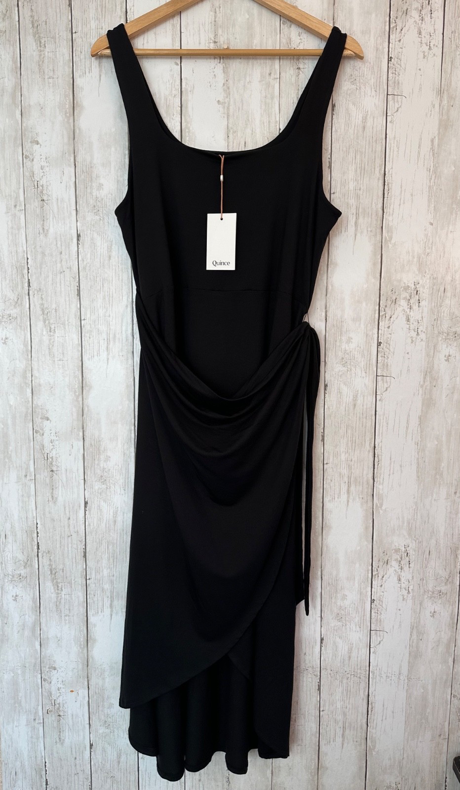 NEW Quince Tencel Jersey side tie Midi Dress Black XL Clean Girl Everyday LBD