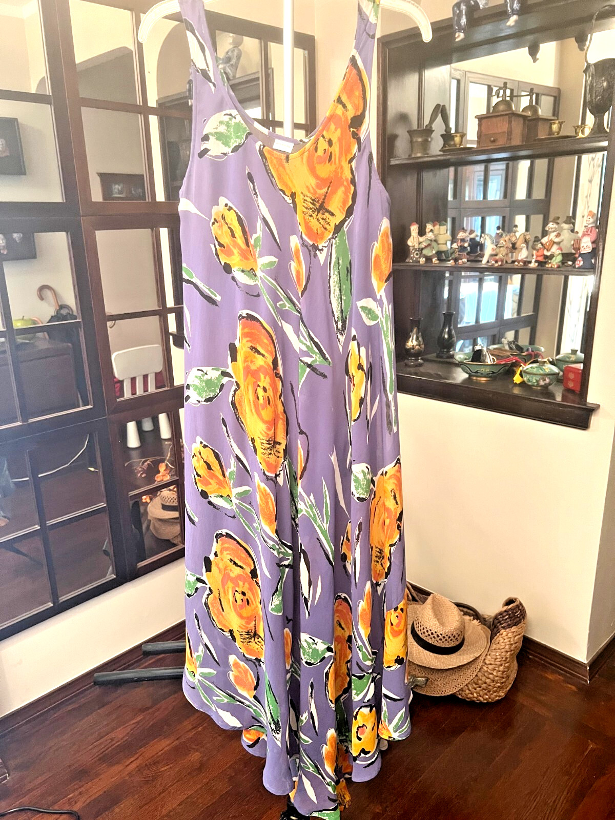 Gorgeous Women Dress 100% Viscose Lined Bright Blue/Yellow/Green Print One Size