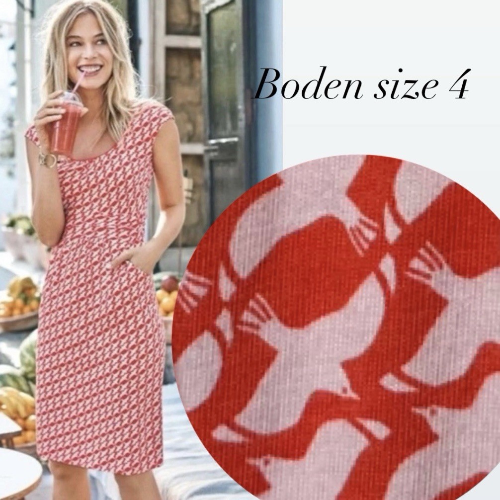 Boden Margot Jersey Dress Coral Sea Bird Dove Print Women’s Size 4 Career Preppy