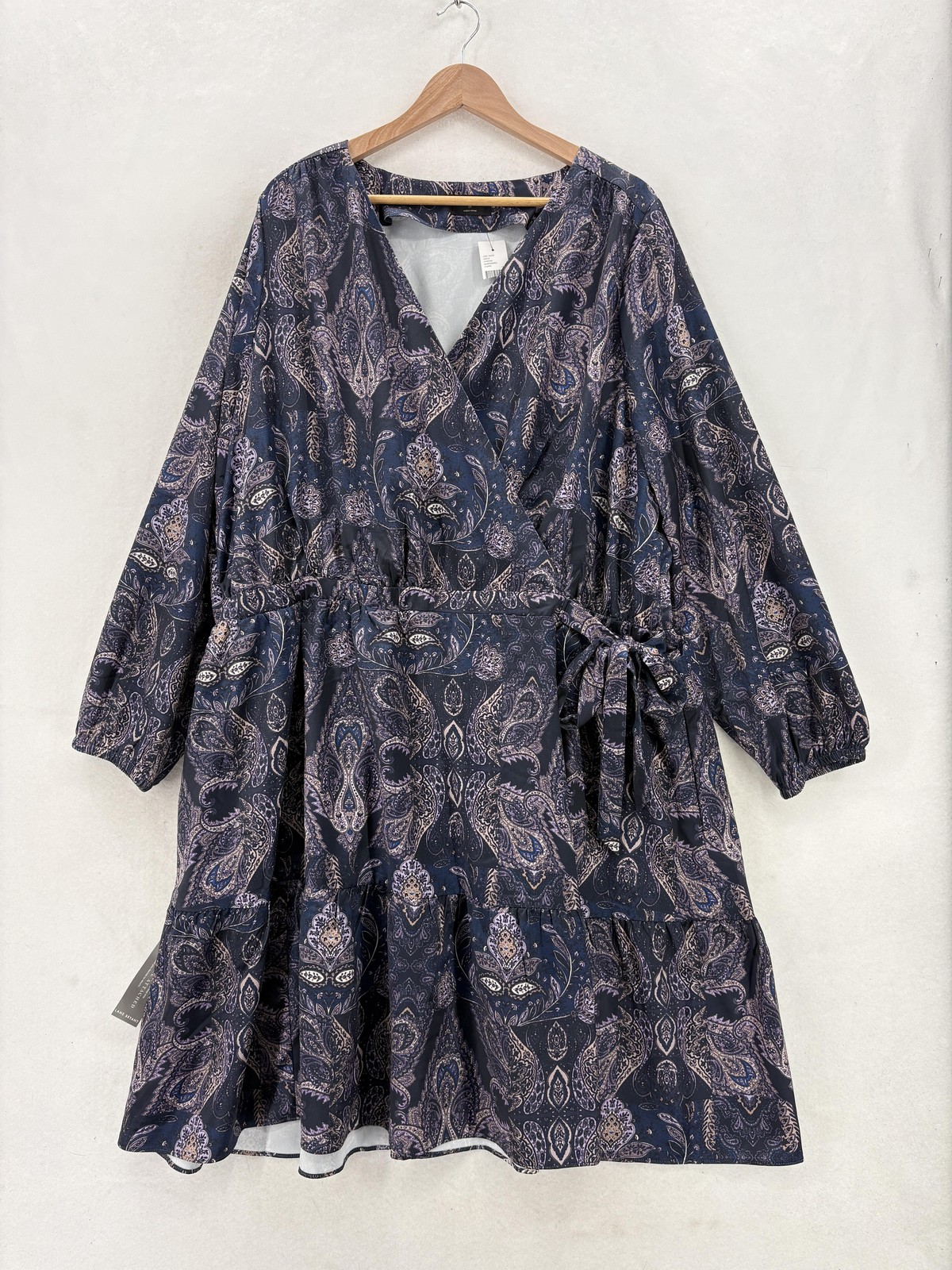 Lane Bryant Faux Wrap Dress Womens Plus 24 Blue Paisley Long Sleeve Fit & Flare