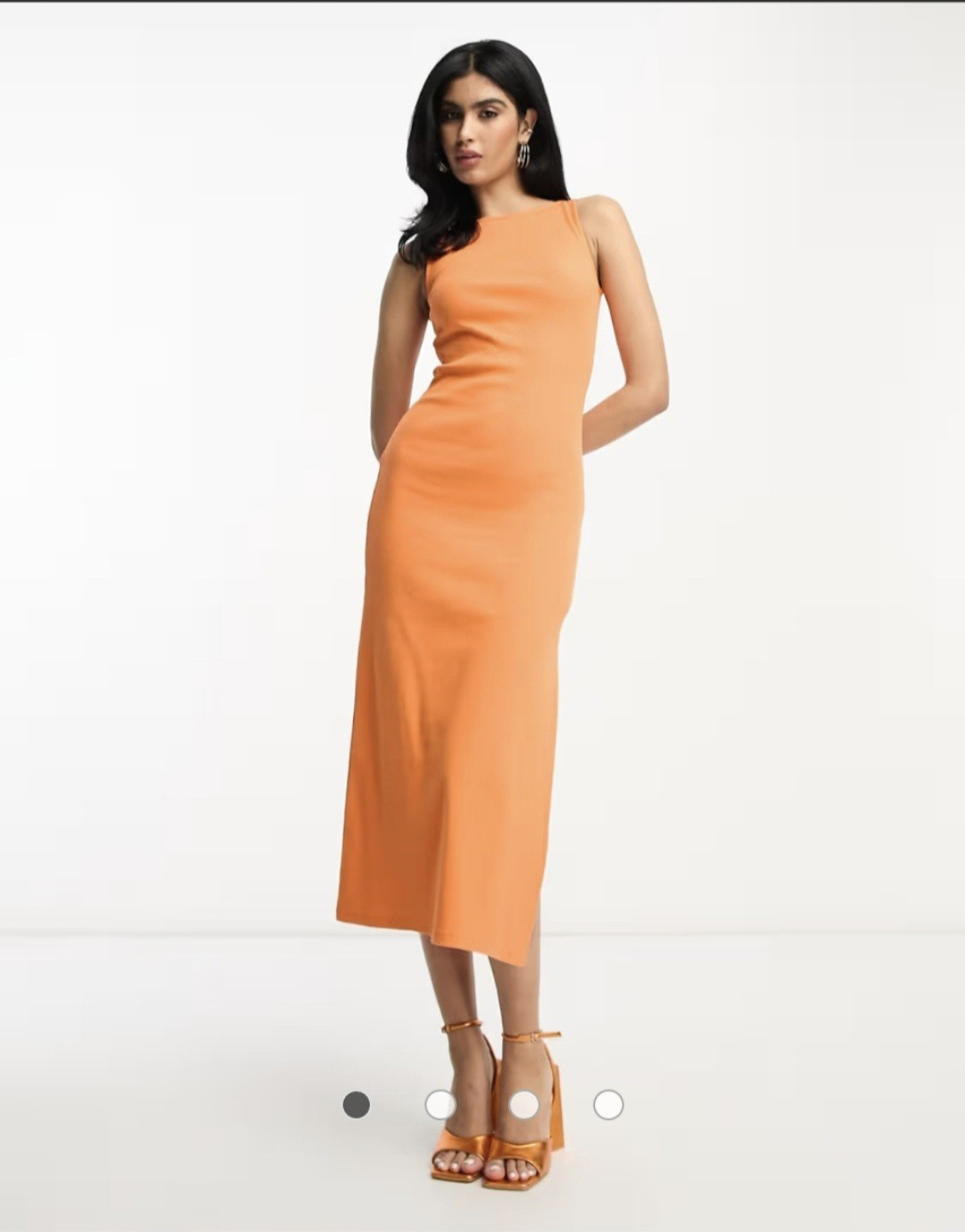 French Connection Orange Ribbed Knit Scoop Neck Sleeveless Midi Dress XS
