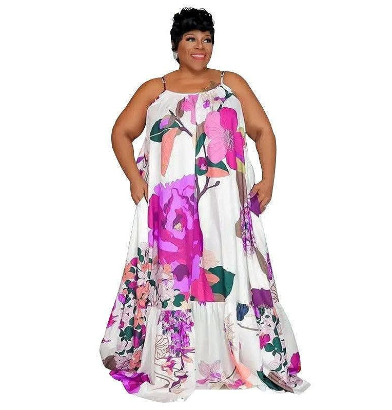 Women’s Multicolor Floral Sleeveless Maxi Dress Long Plus One Size