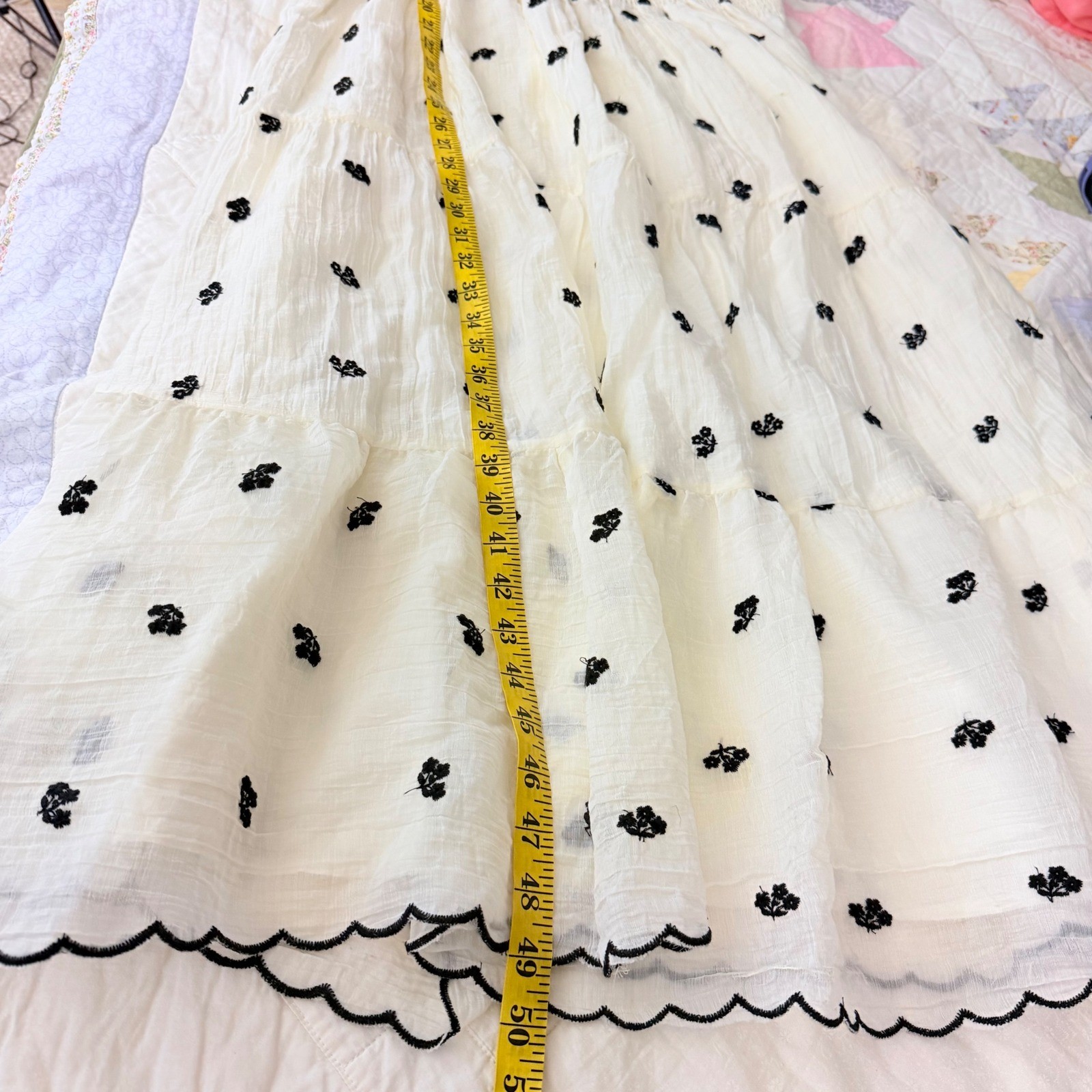 Roolee Cream Floral Embroidered Smocked Tiered Midi Dress NWT XL