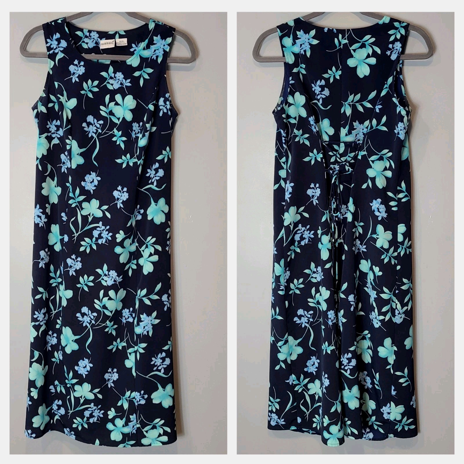 Vtg Fashion Bug Y2K Floral Maxi Dress Womens Sz 18 Boho Cottage 90s Fairy Blue