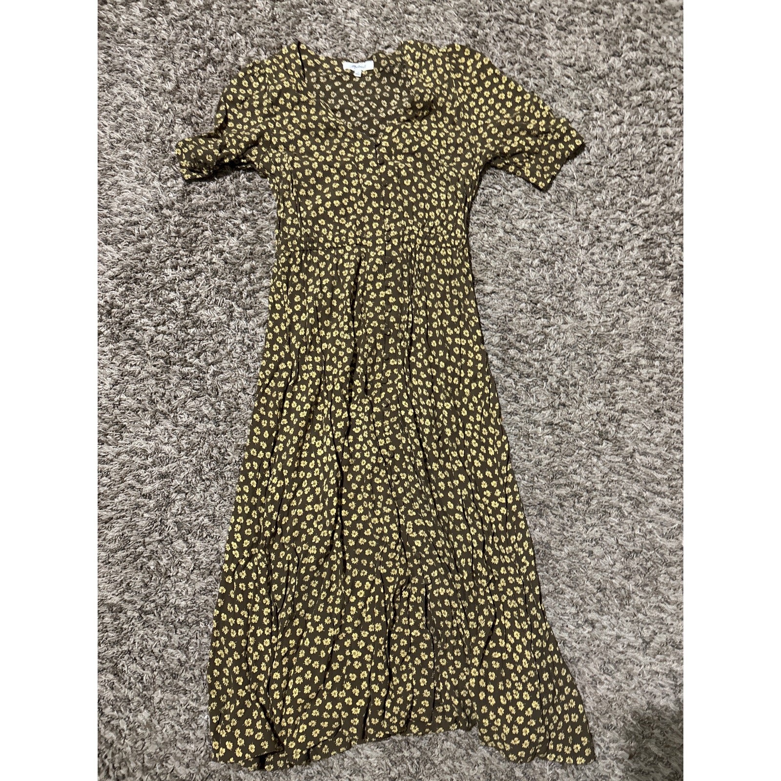 Madewell Button-Cuff Midi Dress in Woodcut Flowers 2