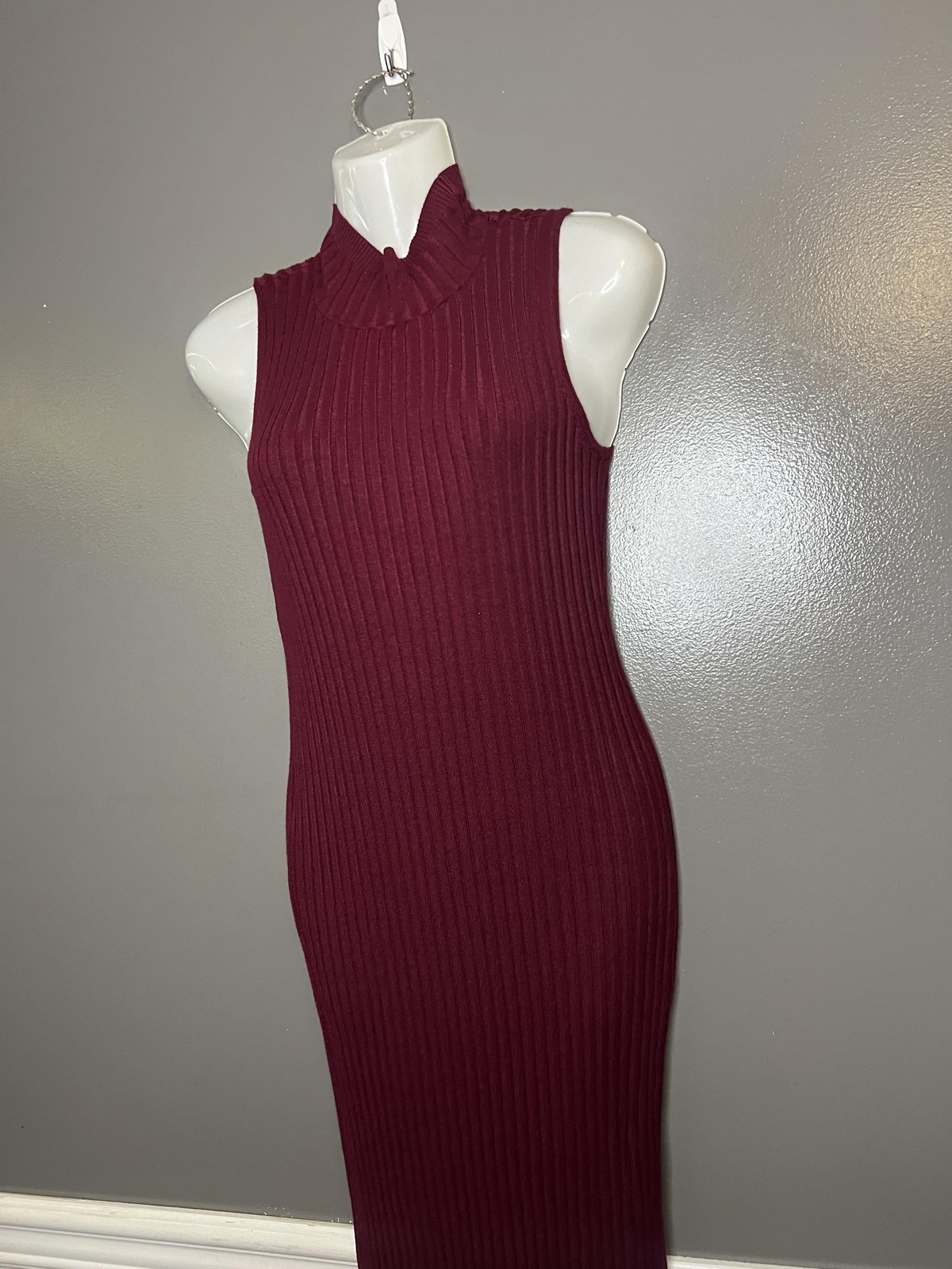 Knit & Love Dress Womens Medium Ribbed Sleeveless Mock Neck Midi Bodycon