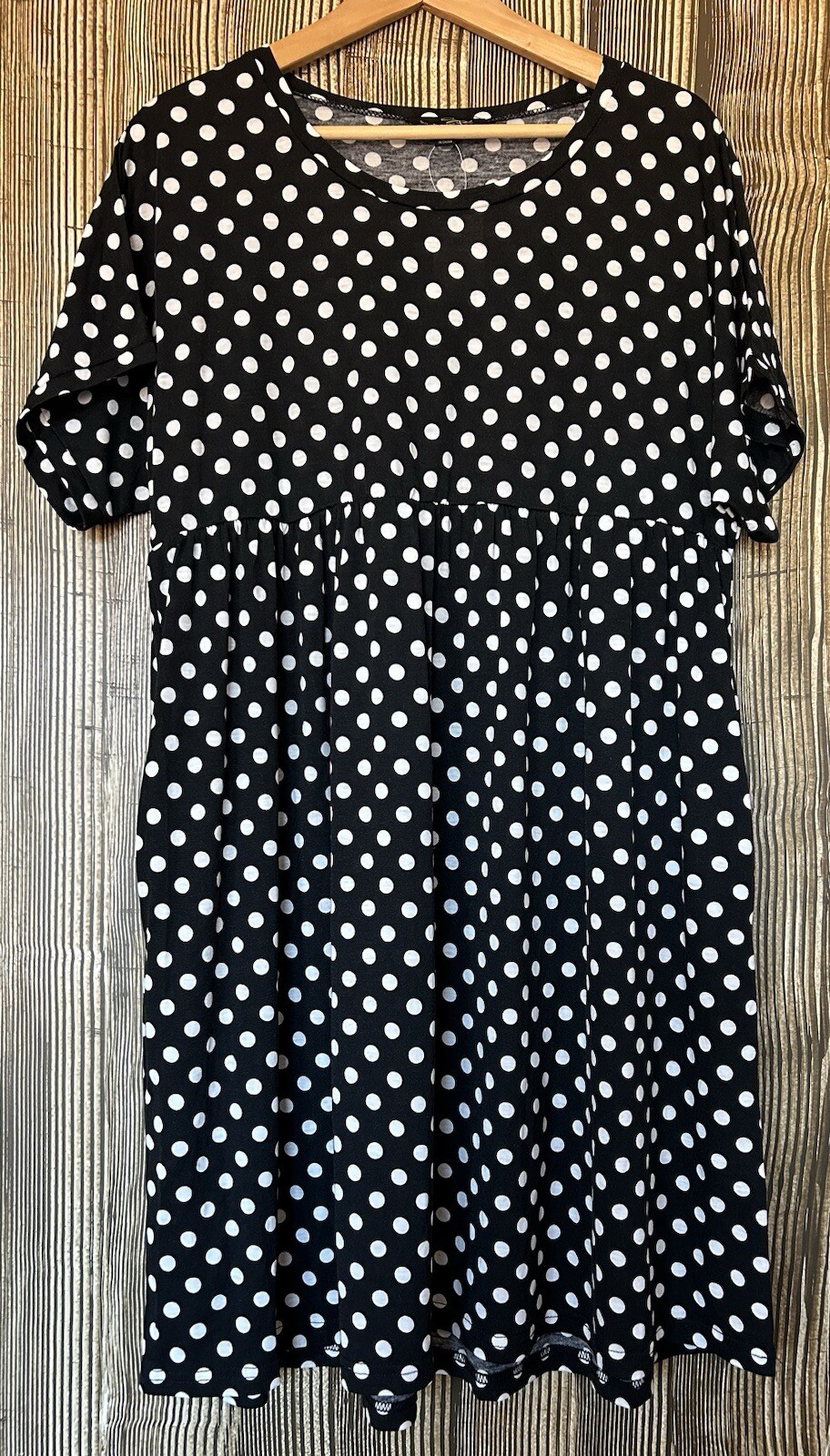 Suzanne Betro Black White Polka Dot Dress Sz 2X Pockets Empire Waist Career NWT