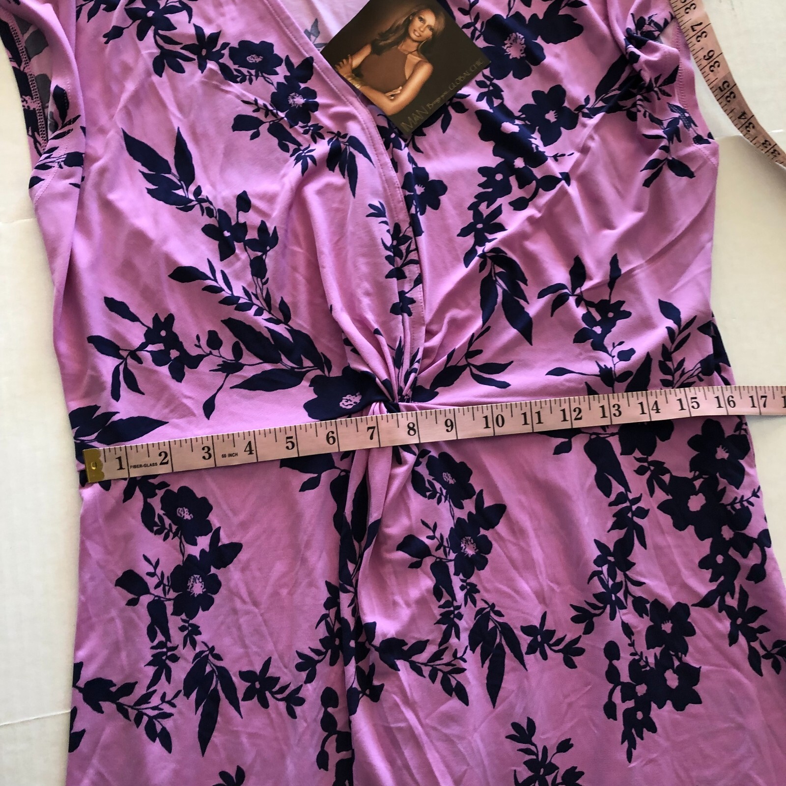 NEW IMAN Global Chic Twist-Front Midi Dress Pink Purple Floral Womens Size L
