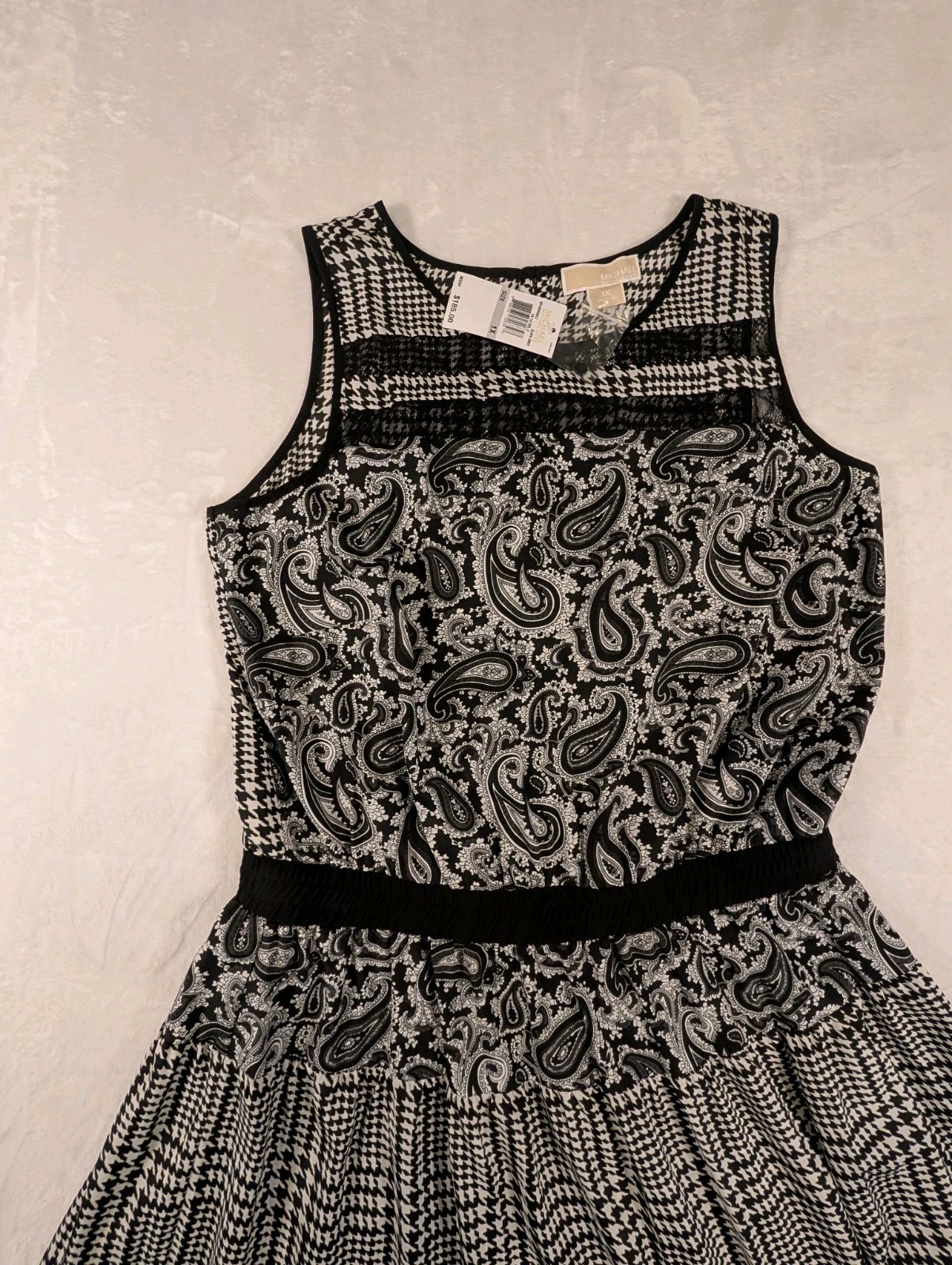 Michael Kors size 1X dress women maxi long sheer paisley keyhole button lace