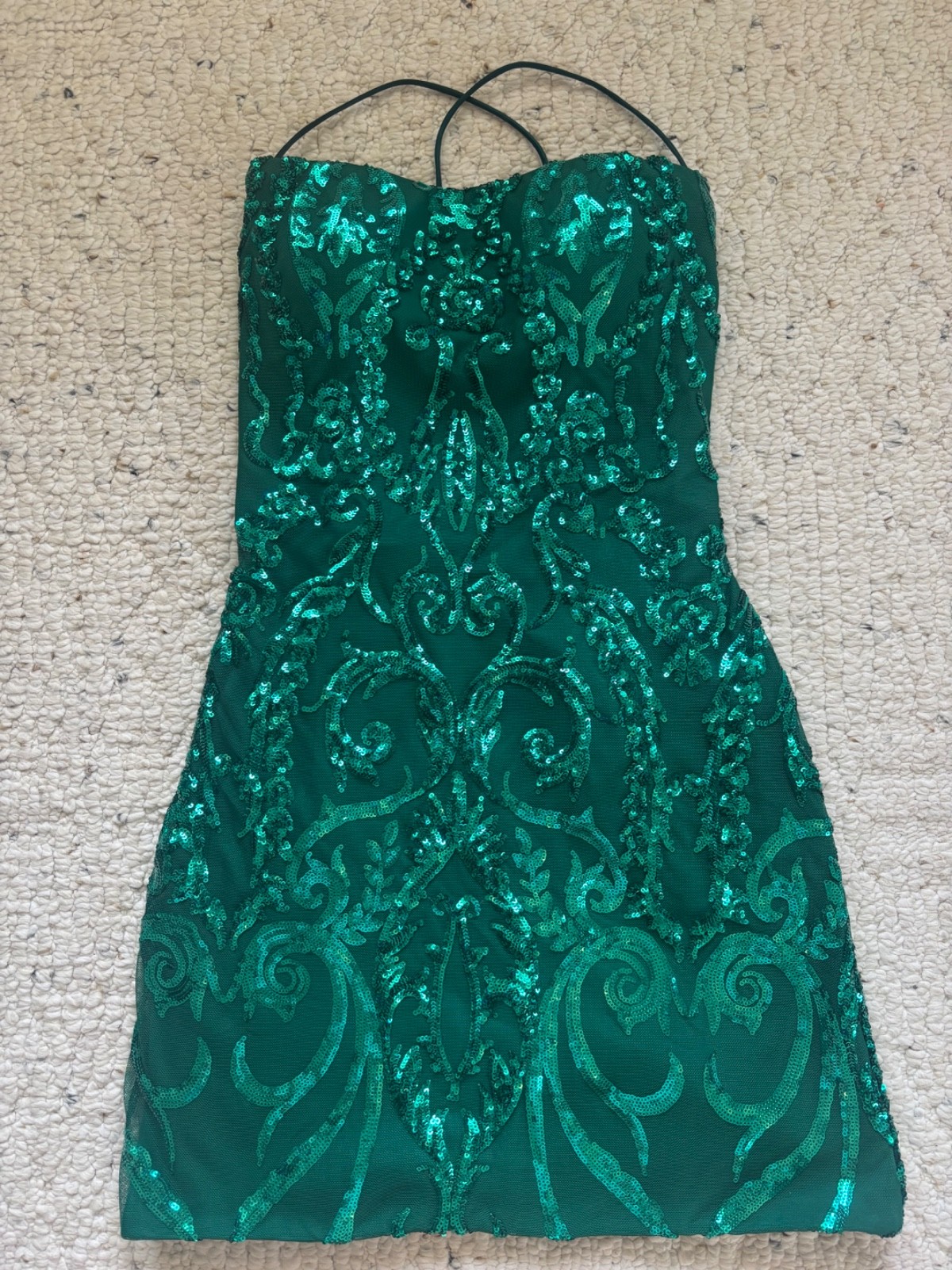 ALYCE Paris Emerald green homecoming/formal dress with sequined floral and vine
