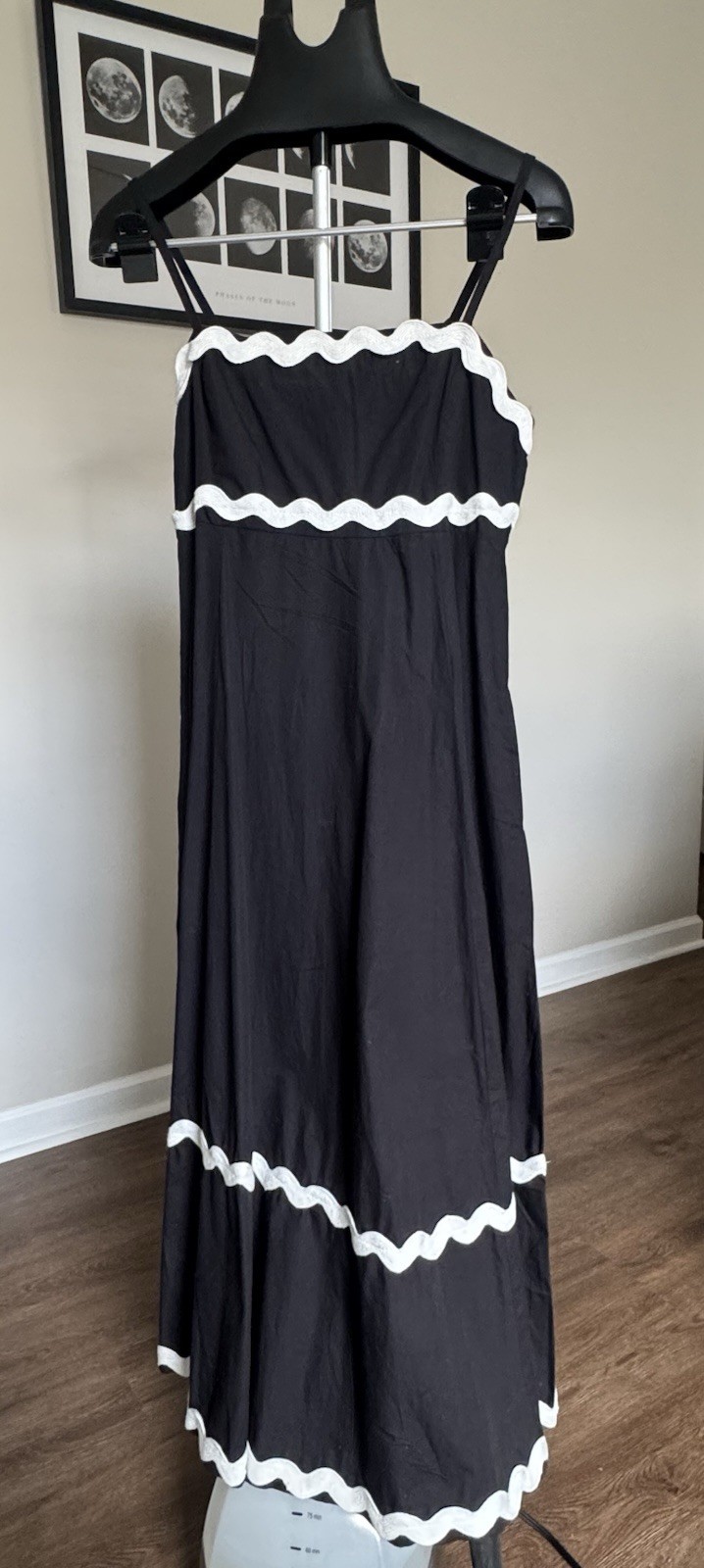 Sim & Sam Black/White Solid Smocked Strappy Square Neck Maxi Sundress XL