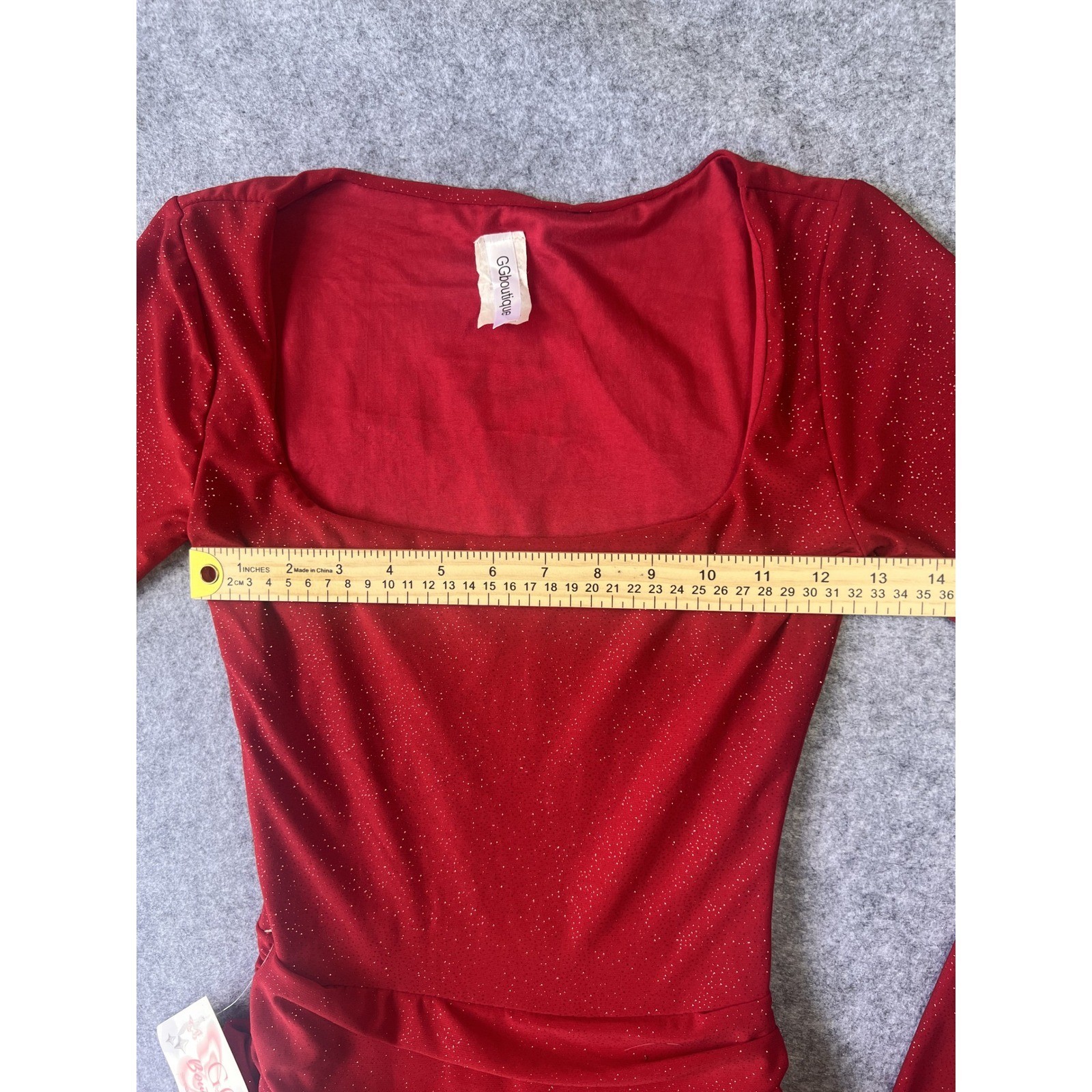 GG Boutique Tiered Ruffle Romper Dress XSmall Red Glitter Long Sleeve Skort