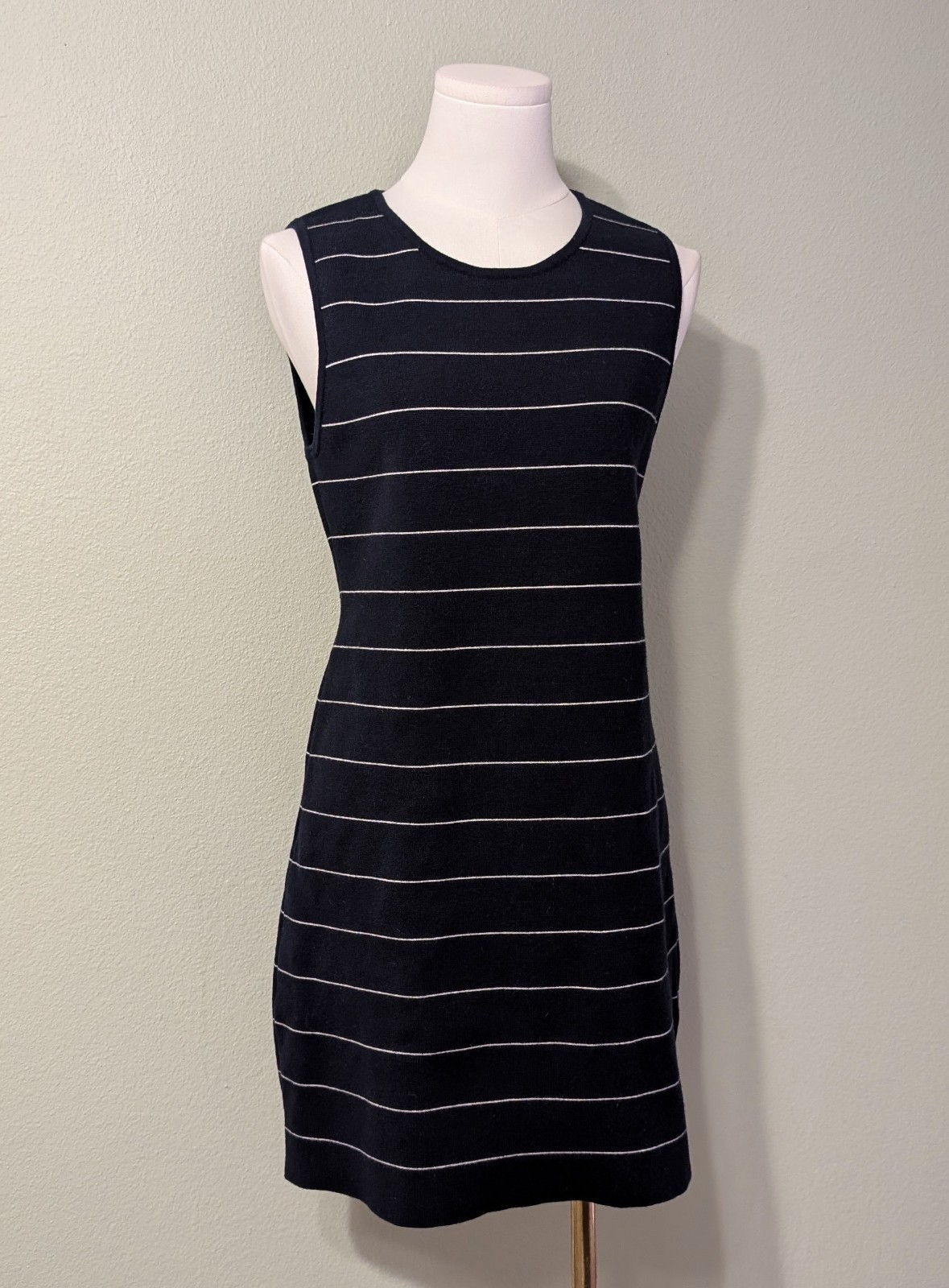 Theory Striped Mini Tank Dress S Navy Blue White Knit Wool Blend Nautical Preppy
