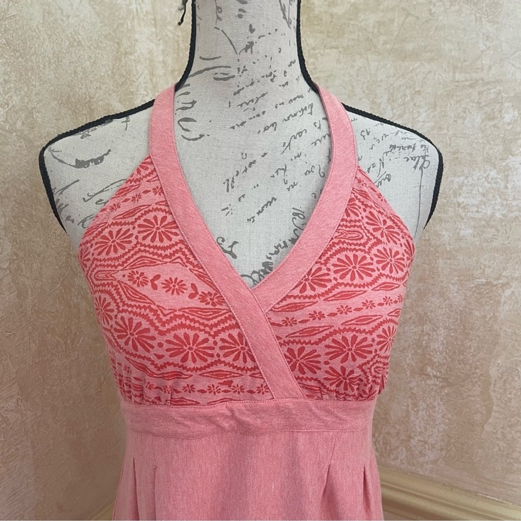 Athleta Bohemian Halter Peach Orange Pinkish Cotton blend Jersey Dress Sz Medium