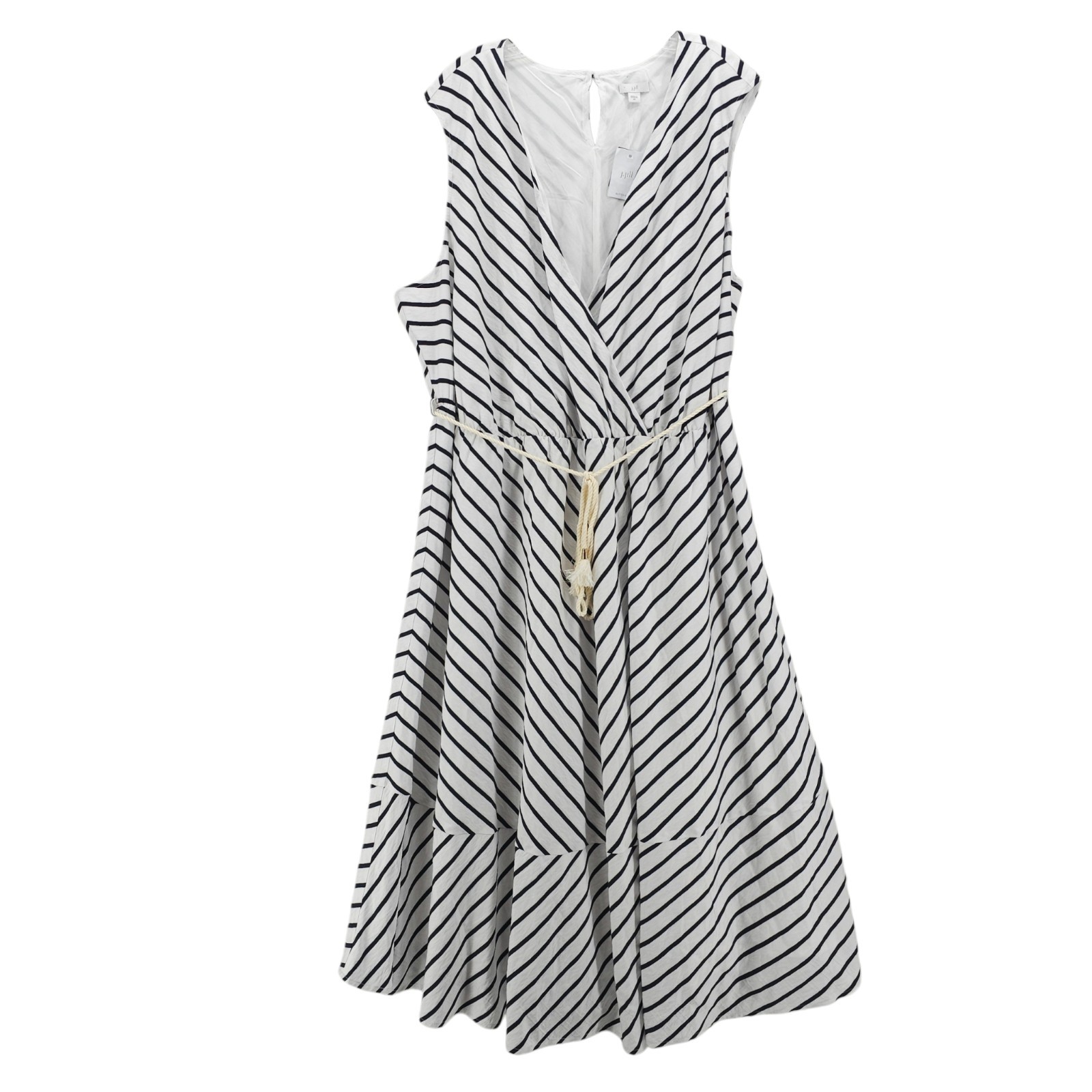 NWT J JILL Striped Maxi Dress Sleeveless Rope Tie White Navy Blue Size 4X
