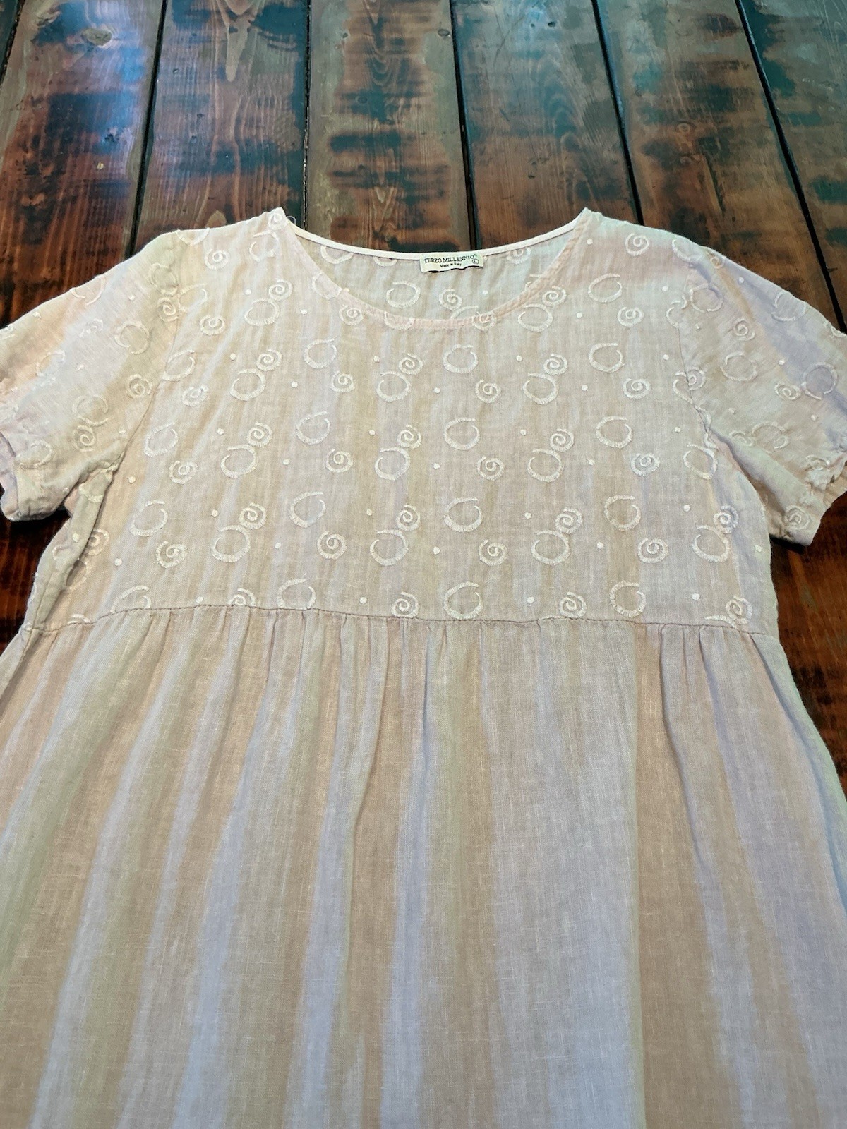 terzo millennio linen dress Shift Beige Embroidered Linen Made In Italy L