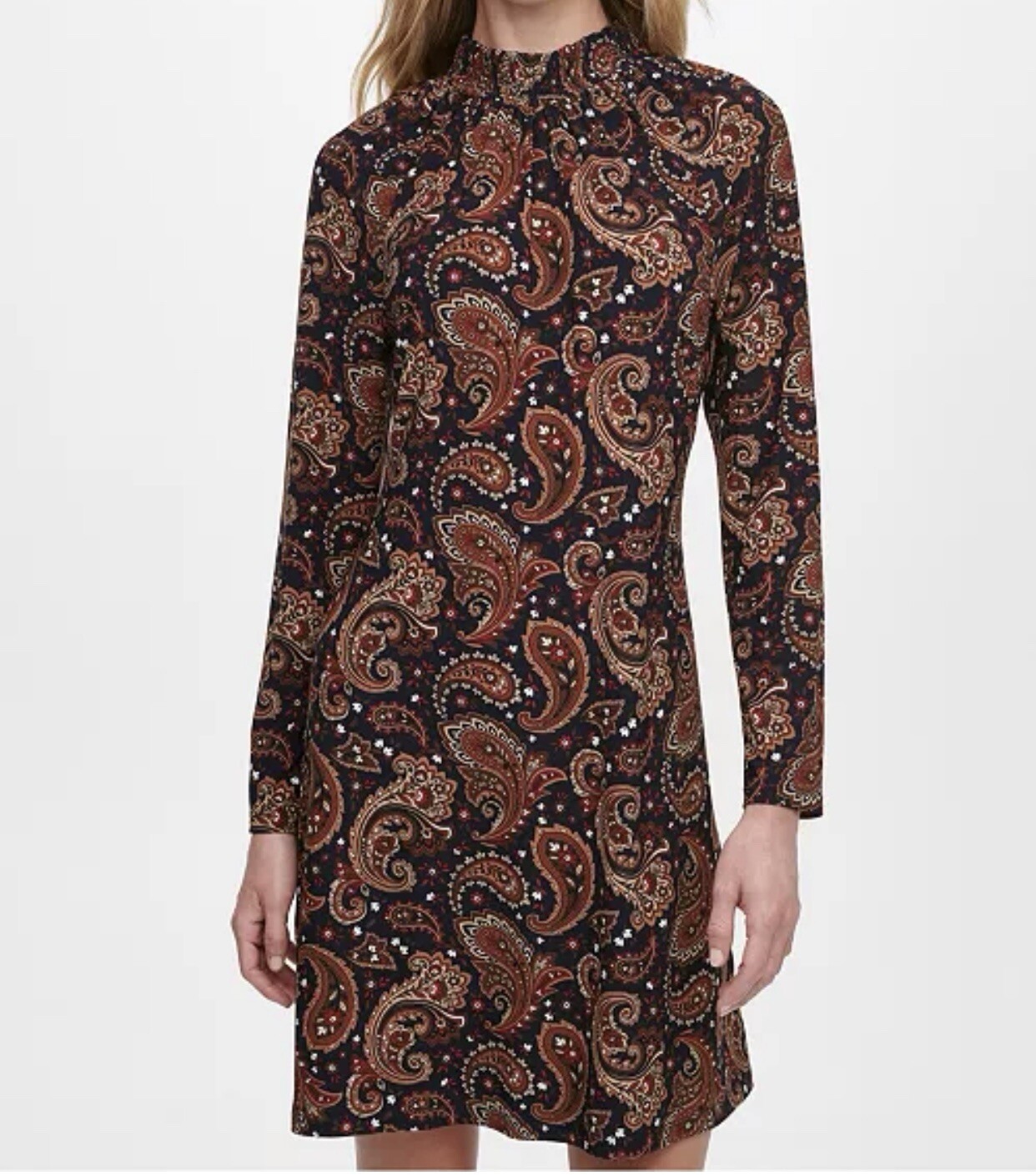 Tommy Hilfiger Paisley Smocked Mock Neck Dress Size 4 Elegant Summer Chic $129