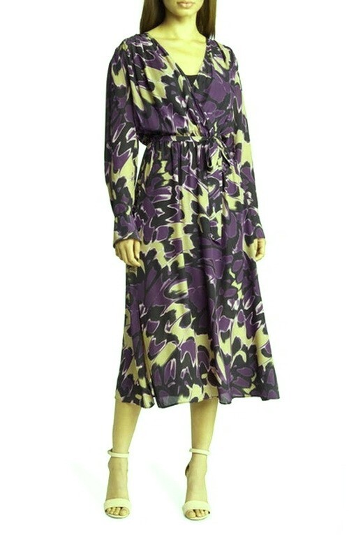 Boss Hugo Boss Purple Demaia Long Sleeve Faux Wrap Dress Size 8 $398 Less Sash