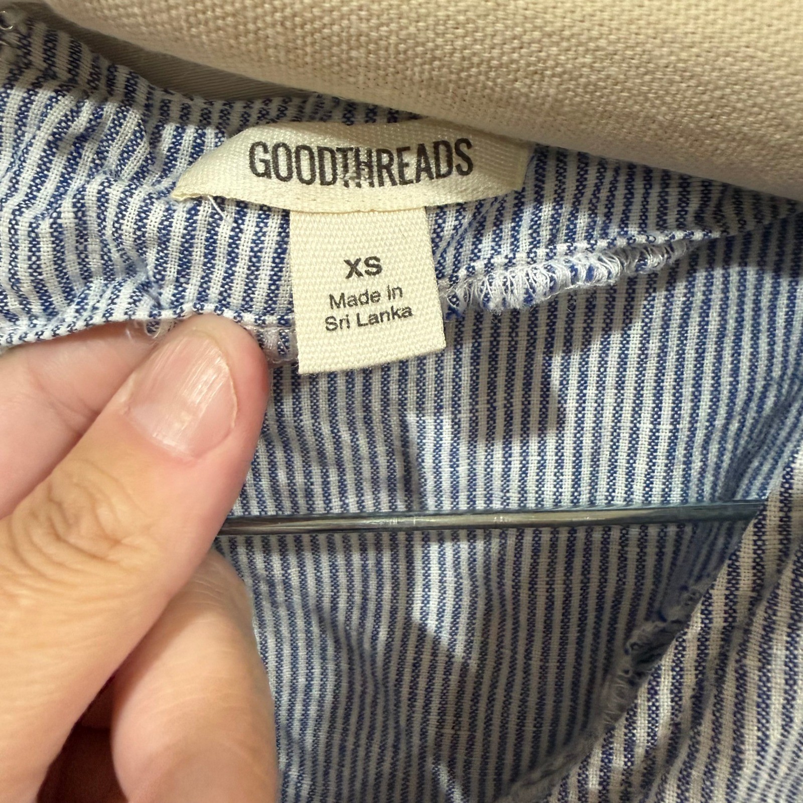 Goodthreads Womens Blue White Striped Seersucker Tiered Mini Dress XS Pockets