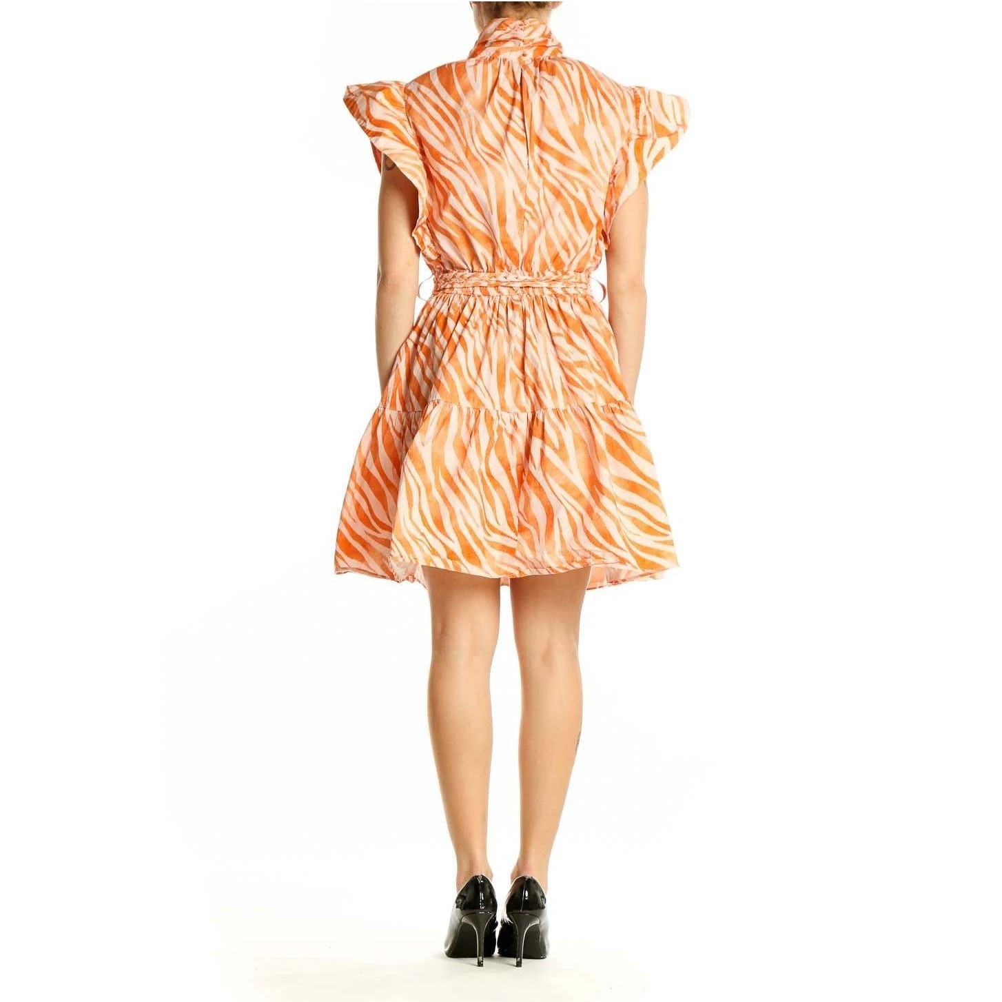 Derek Lam Collective Orange Zebra Cutout Mini Dress XS Ruffle Sleeve Belted Boho
