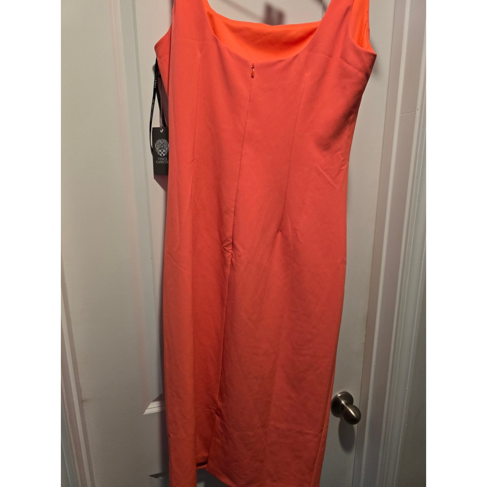 NWT Vince Camuto Coral Square Neck Side Ruched Bodycon Midi Dress Size 10