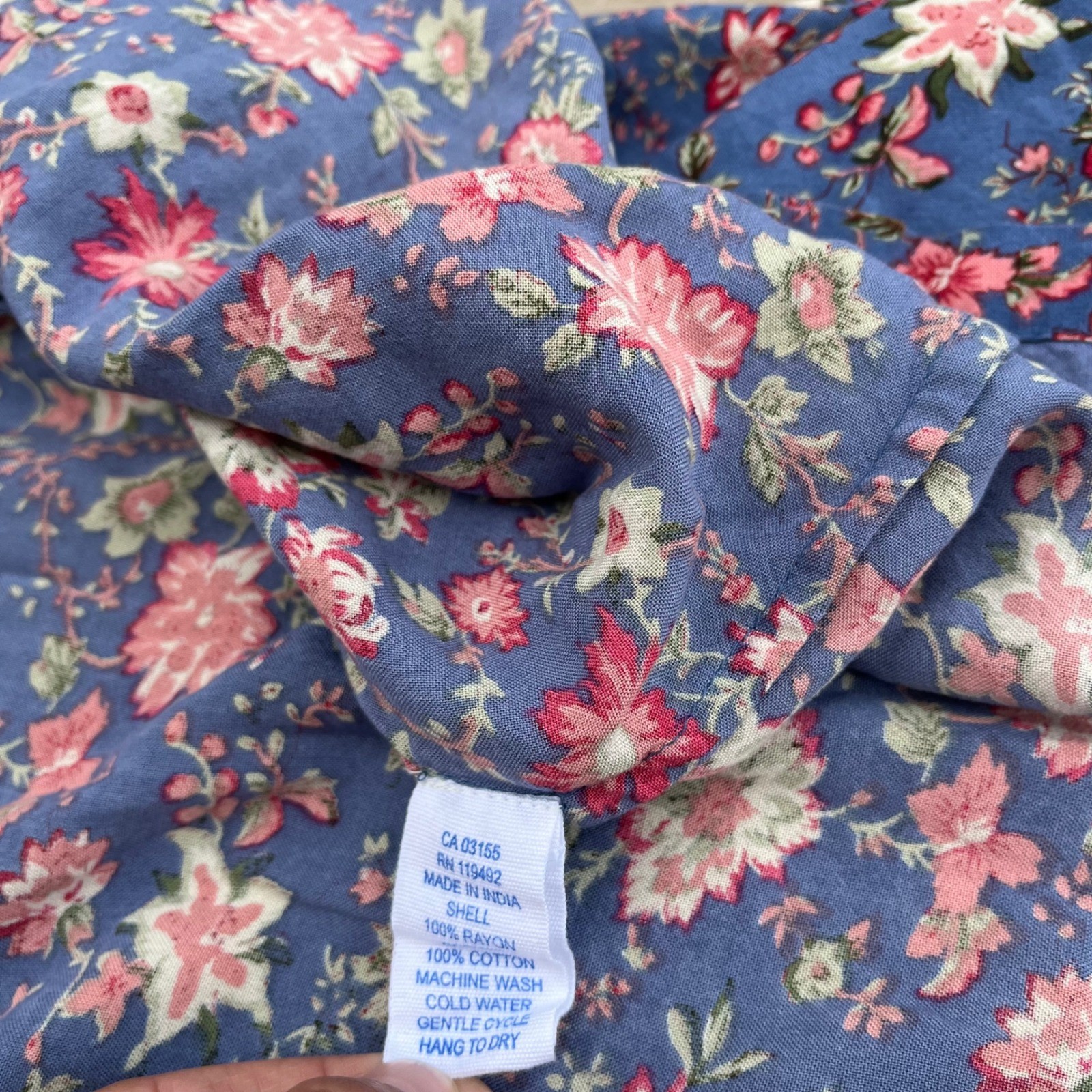 April Cornell X Modern Prairie Dress Blue Floral Midi Cottagecore Tie Waist Med