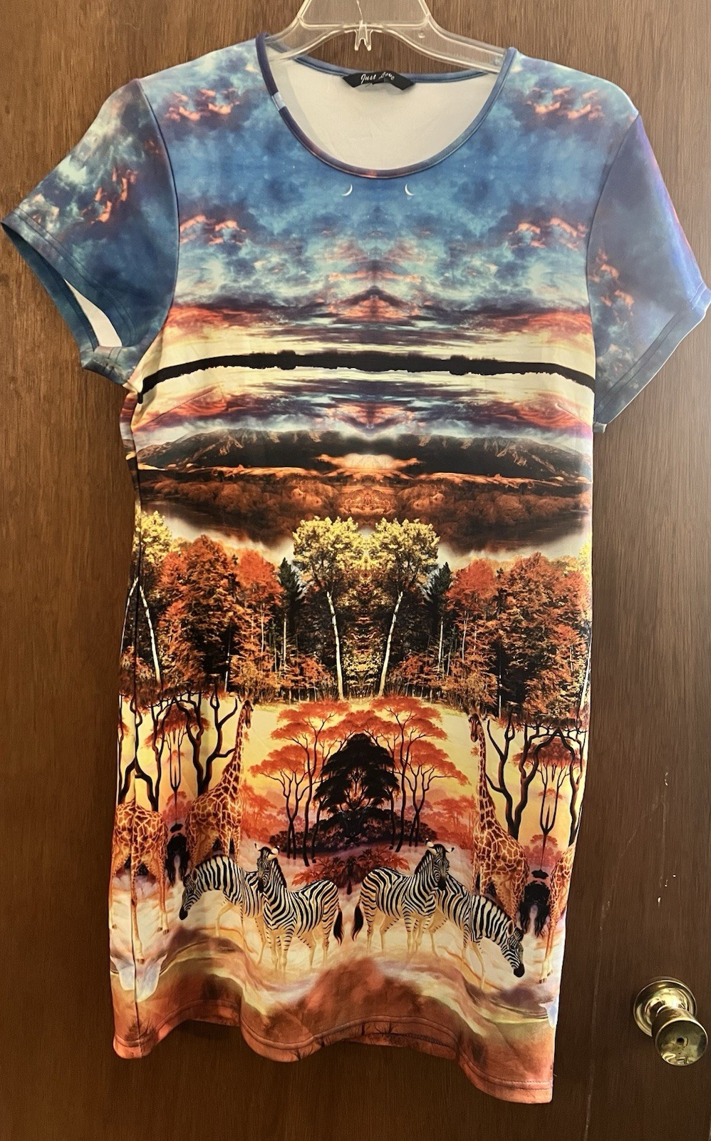 Just Love Vivid Zoo African Safari Mirror Print Sunset Dress Zebra Giraffe 1X