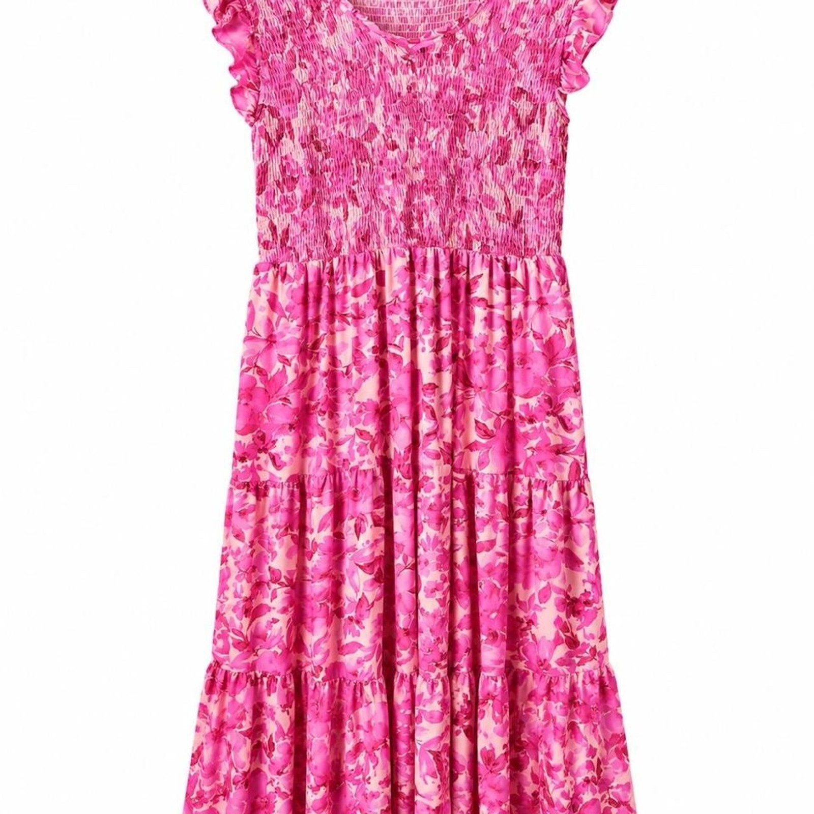 Pink Floral Smocked Tiered Maxi Dress XL