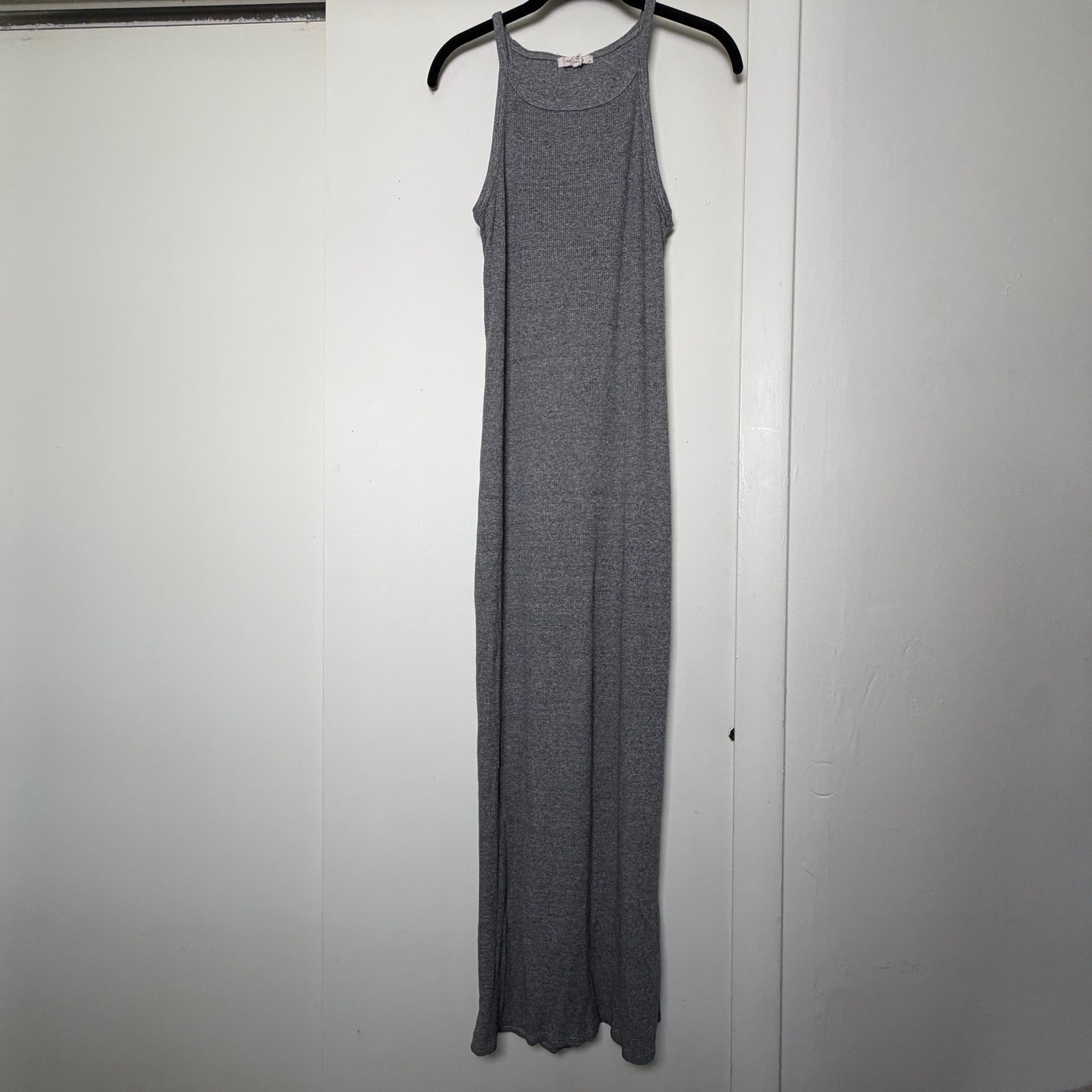 Rag & Bone Gray Ribbed Knit Maxi Dress Racerback Column Long Dress Size Large