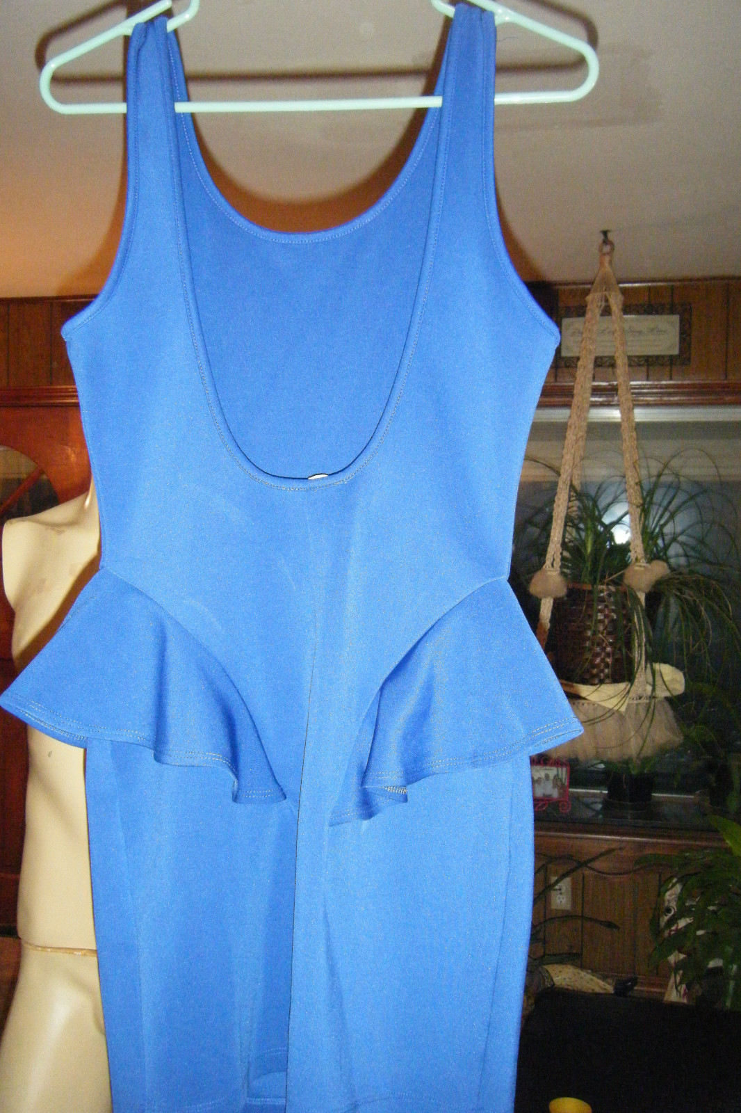 LIPSTICK Royal Blue MINI Wiggle DRESS Ruffled Hips Low Back Sleeveless size S