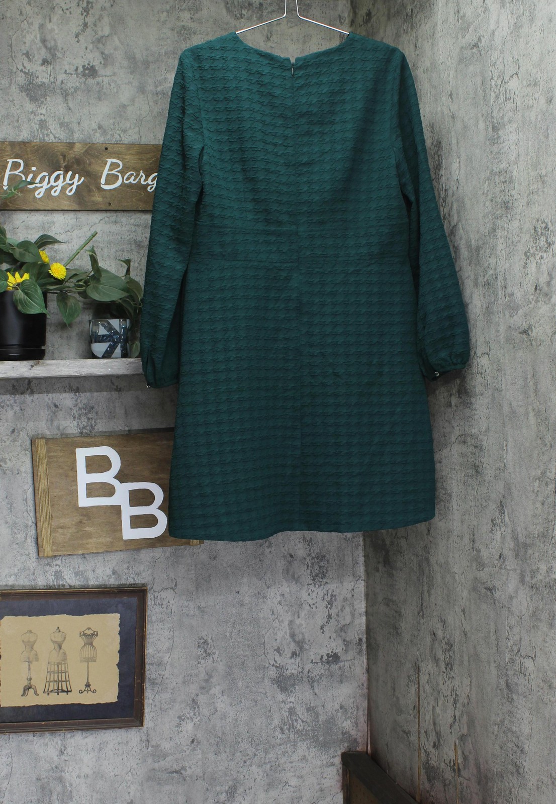 tommy Hilfiger Houndstooth Knit Keyhole Neck Fit Flare Dress Cypress Green 14