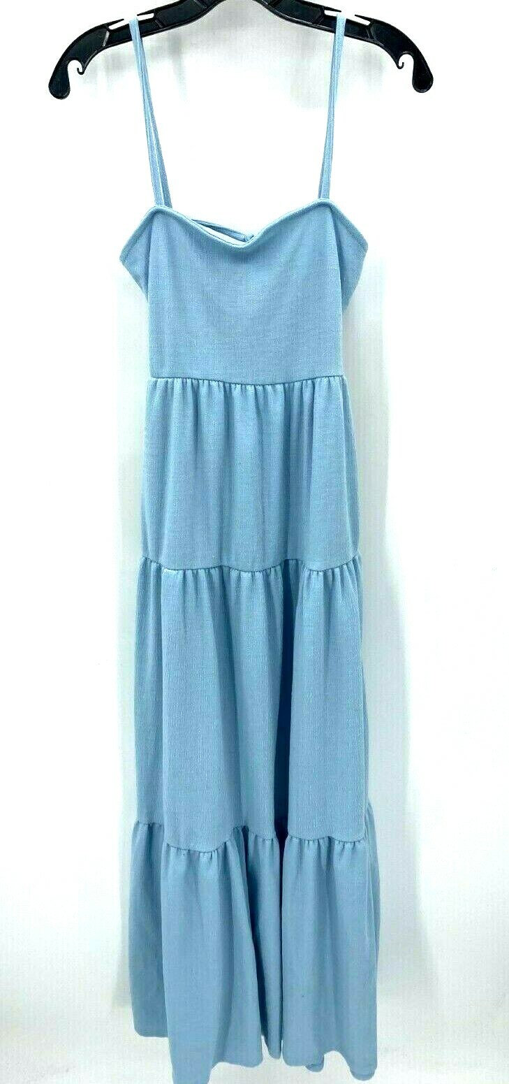 Nasty Gal Dress Womens 10 Blue Sleeveless Tiered Retro Y2K 90s Maxi Flowy Boho