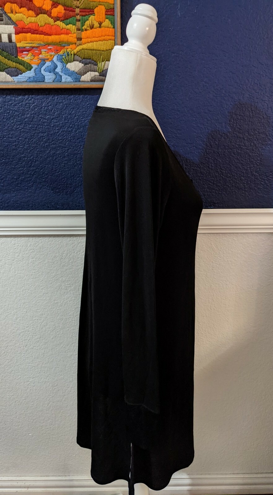 Eileen Fisher Black 100% Silk Lightweight Sheer Dress Sz XS Extra Small