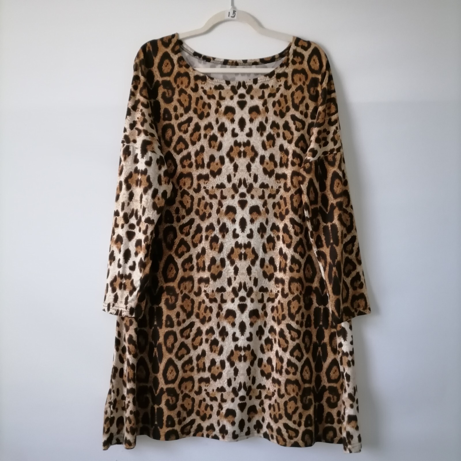 Unbranded Womens Brown 3/4 Sleeve Drop Shoulder Animal Print Shift Dress Size L