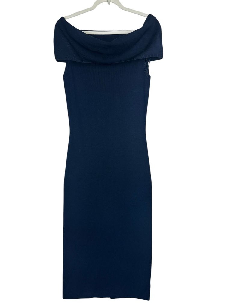 Michael Kors Sweater Dress Large Blue Off Shoulder Fold Over Midi Knit Bodycon