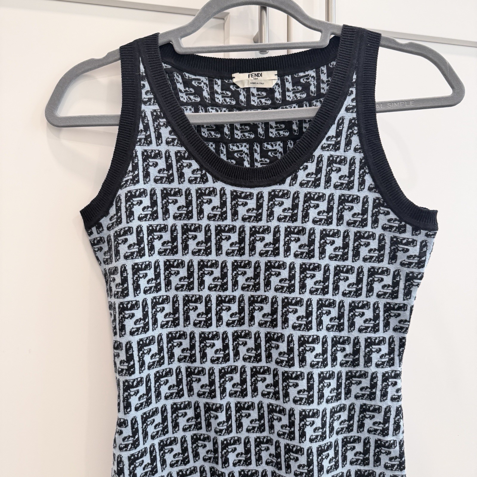 Fendi FF Logo Knit Mini Dress Blue Black Sleeveless Bodycon IT 38 / fits XS-S