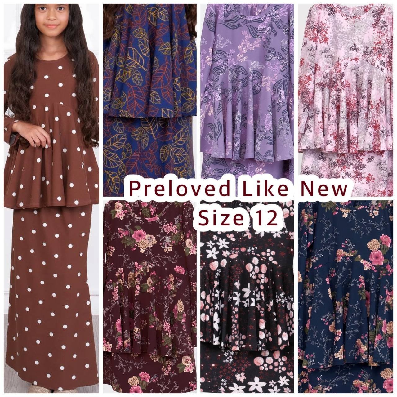 2 piece Baju Kurung Dhia Cotton KID Preloved Ironless size 12