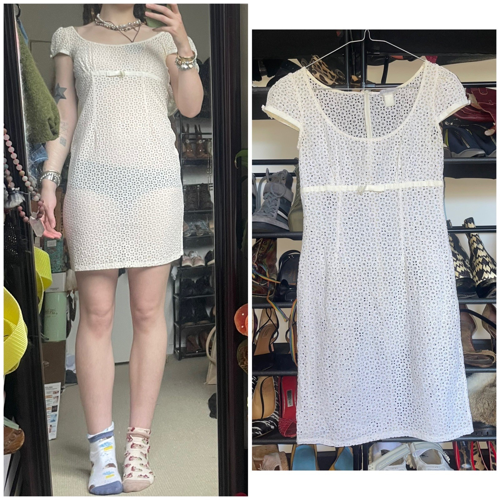 VINTAGE COLLETTE DINNIGAN Designer White Lace Coquette Babydoll MiniDress XXS-X