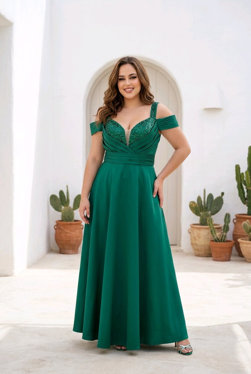 Faeriesty Emerald Green French-Style Drop Shoulder Sleeve Formal Gown (Size XS)